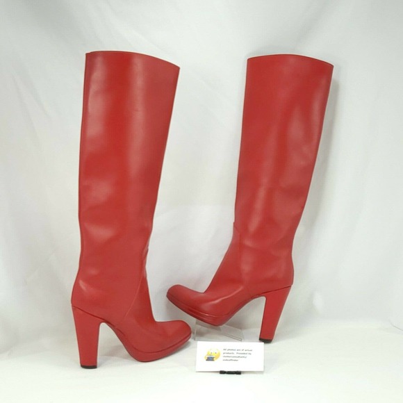 Sergio Rossi Tall Leather Heeled Boots Womens Size 5 35 Red - Picture 5 of 10
